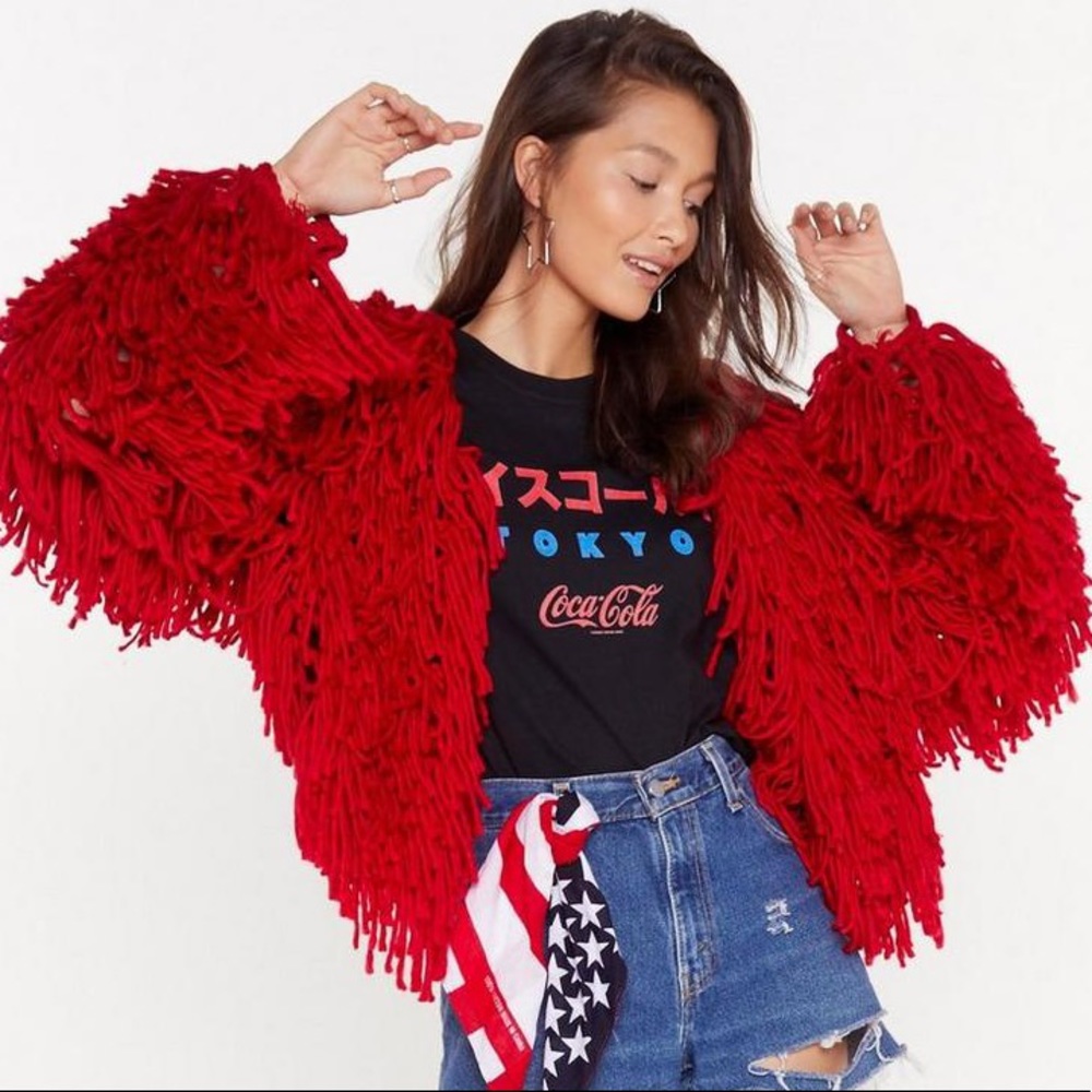 Nasty gal shaggy red cardigan jacket